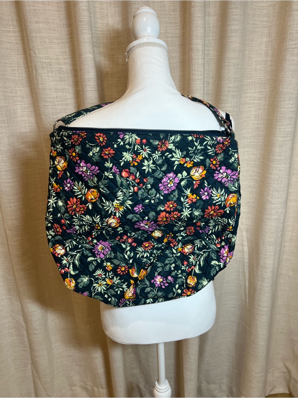 Vera Bradley Dark Green Quilted Floral Shoulder Bag with Pink & Yellow Accents